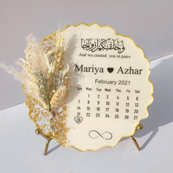 Buy / sell save the date theme table decor online in India. And get delivered pan India near me. Order all resin and acrylic handmade art pieces from https://www.thewalloffaith.com/ the official website of wall of faith. Its made using real dried flower. And date of marriage or engagement or first meet or date of praposal. Best gift for him, for her, for couple, for Valentine's day. Best table decor to preserve memory for long term