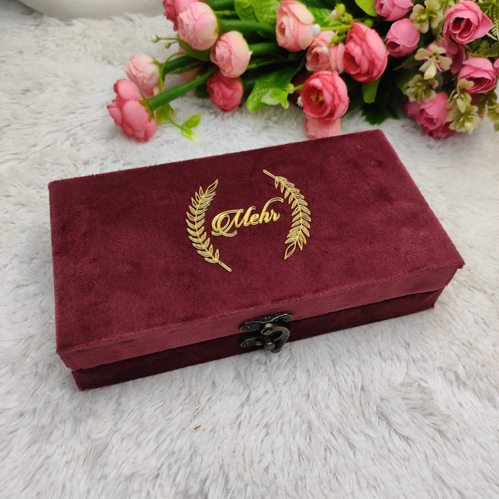 Buy / order customised velvet mehr / shagun box online in India. And get delivered pan India near me. Order all resin and acrylic handmade art pieces from https://www.thewalloffaith.com/ the official website of wall of faith. A must have merh box with bride nme written on it can b best for nikaah. Beat shagun box for giving shagun to newly weds brides and grooms
