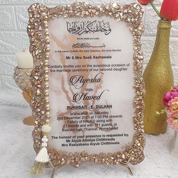 Buy / order premium resin invitation frame online in India. And get delivered pan India near me. Order all resin and acrylic handmade art pieces from https://www.thewalloffaith.com/ the official website of wall of faith. It is used to send invitation of marriage to bride side or groom side. Most luxurious resin invitation frame is our one of the bestseller product. Can be kept as table decor. Can be used for marriage gift, nikah gift, engagement gift, couple gift, anniversary gift.