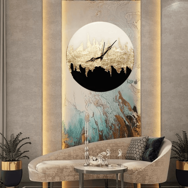 Buy / Order white and black resin wall clock with touch of gold online in India. And get delivered pan India near me. Order all resin and acrylic handmade art pieces from https://www.thewalloffaith.com/ the official website of wall of faith. Best for hall, living room, prayer room, dining room, kitchen, bed room, kids room, office, showrooms, work place, shops. Best for gifting at the time of new home opening, showroom opening, shop opening